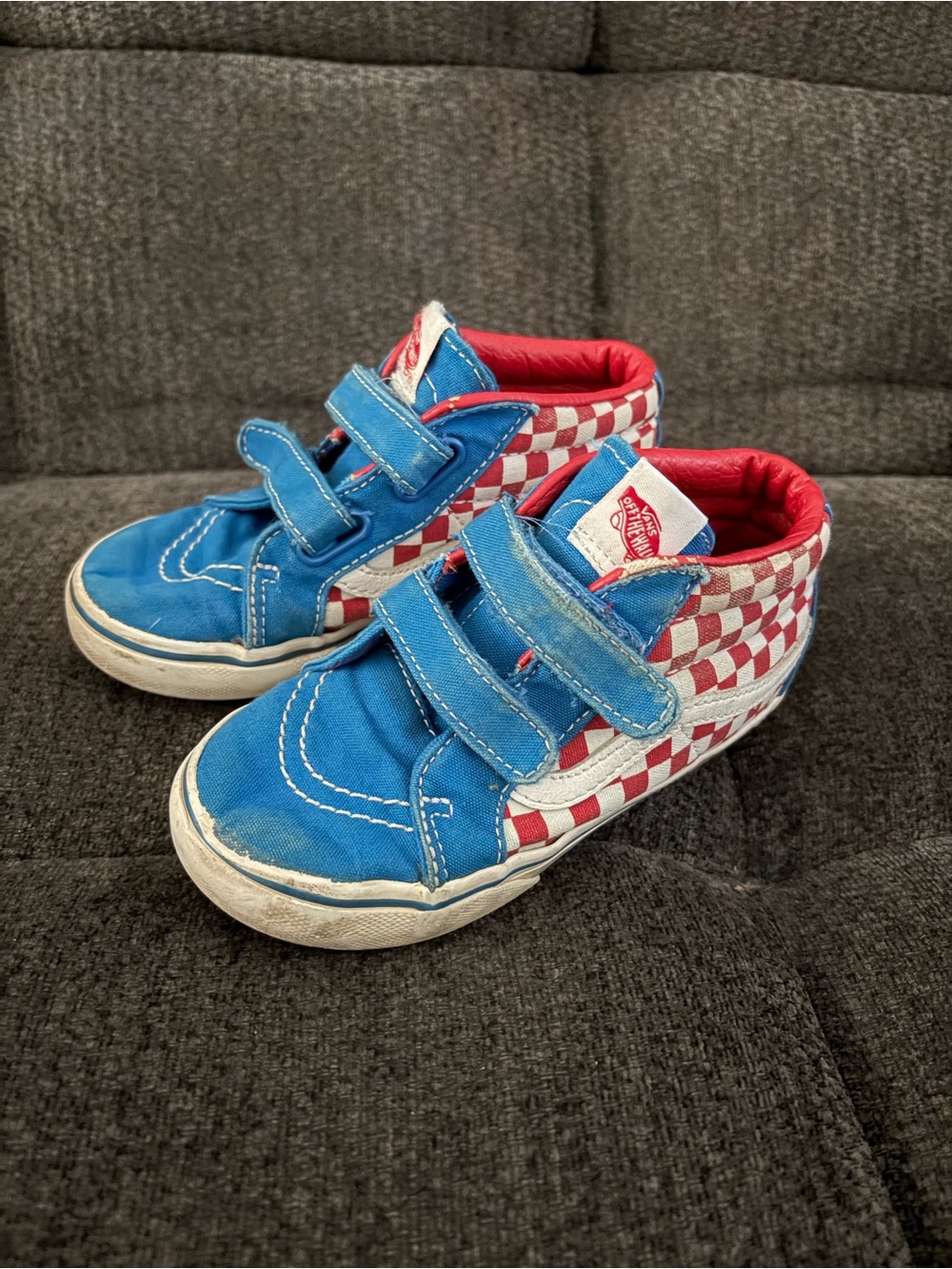 Vans Kids Blue & Red Checkerboard Velcro High-Top Sneakers